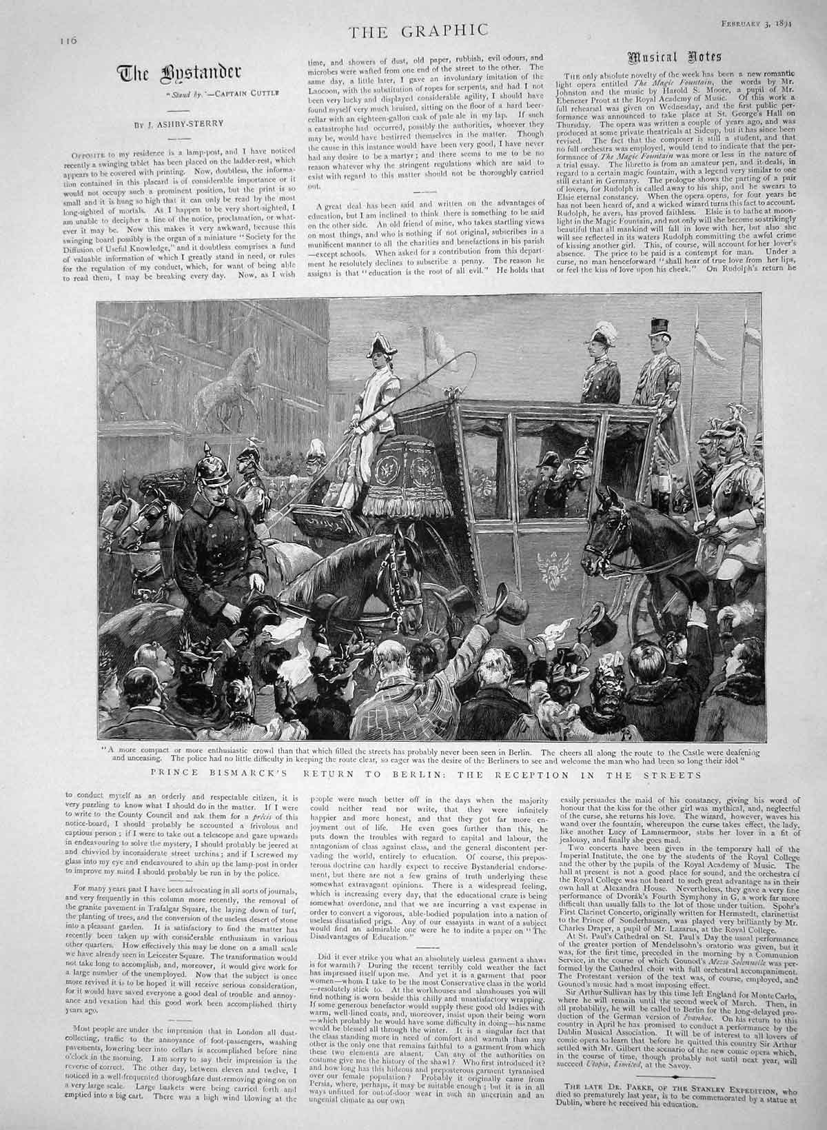 Original Old Antique Print 1894 Prince Bismarck Berlin Horses Carriage Re 19th