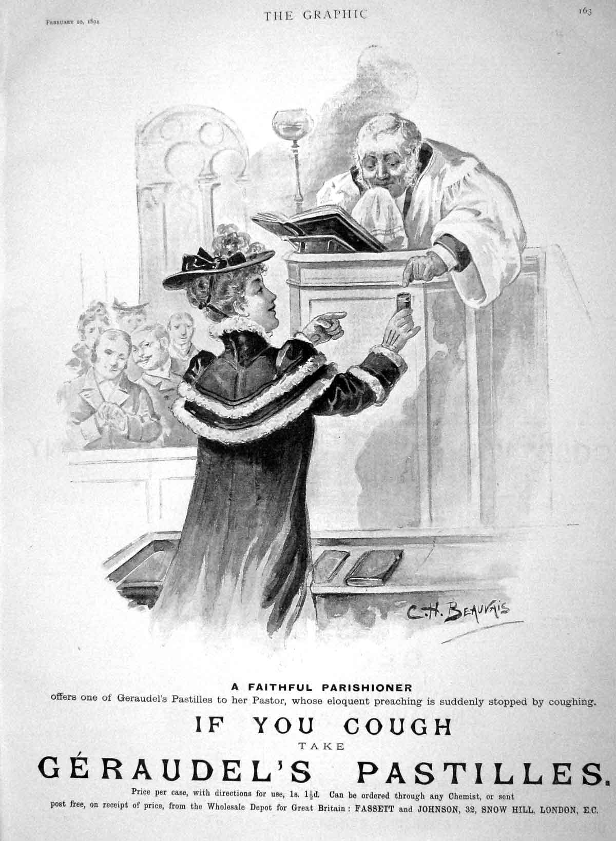 Original Old Antique Print Ref.126 1894 Advertisement Geraudel Cough Pastilles M
