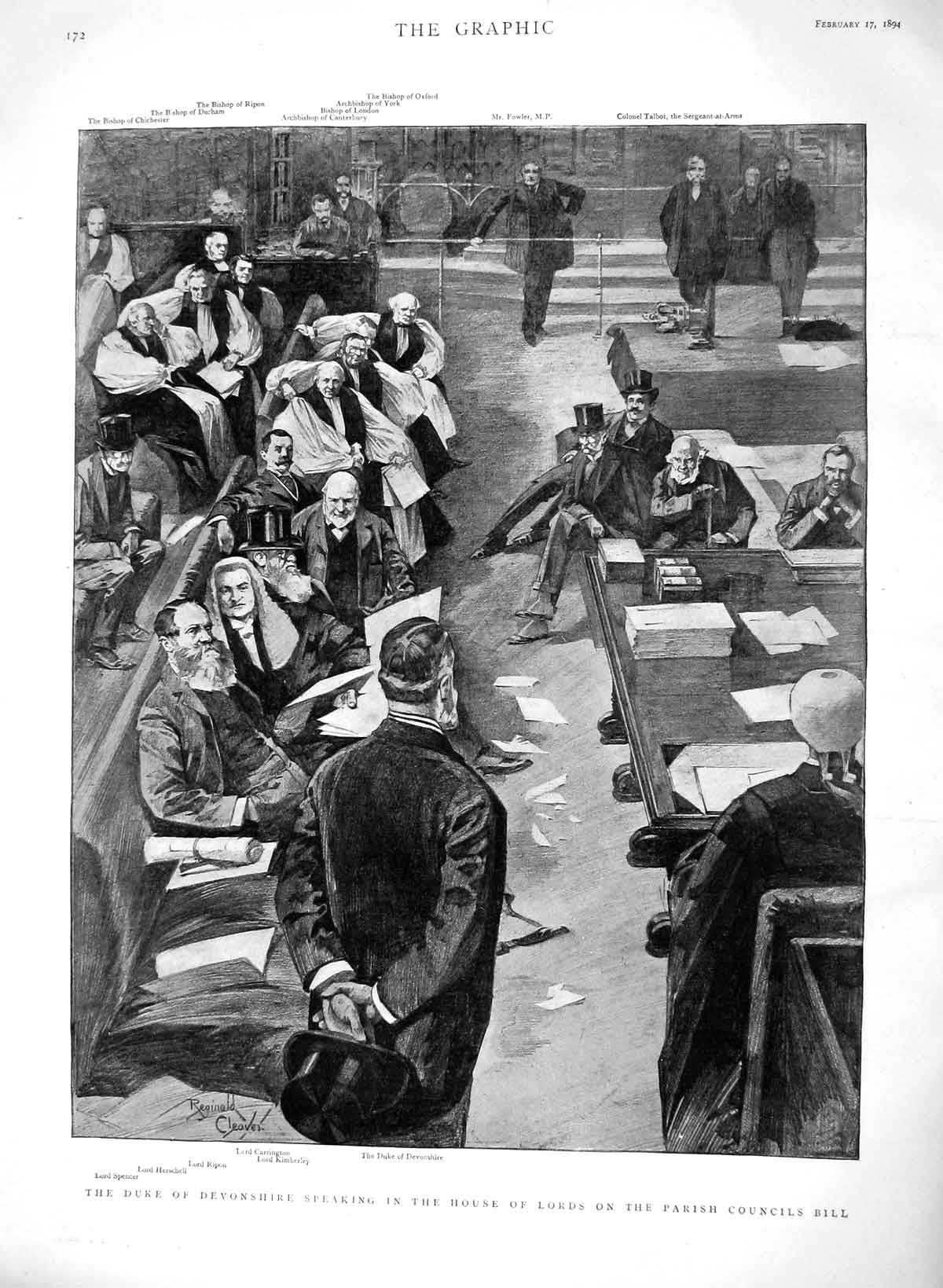 Original Old Antique Print 1894 Duke Devonshire House Lords Parish Council Bill