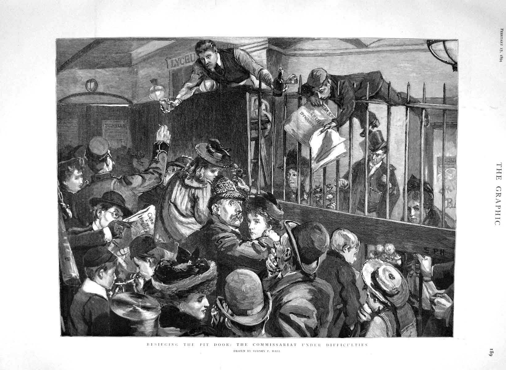 Original Old Antique Print 1894 Scene Besieging Pit Door Commissariat Fine Art
