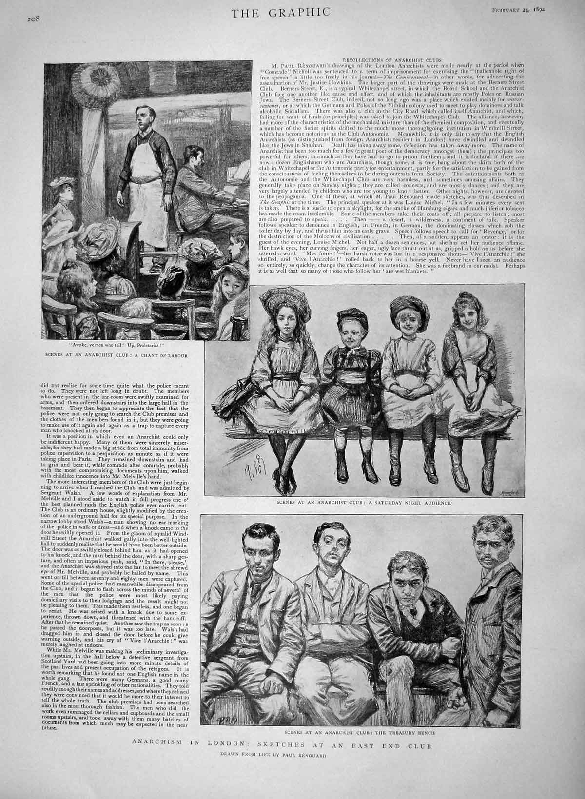 Old Antique Print 1894 Anarchists London Sofa Africa War Bourdin Melville 19th