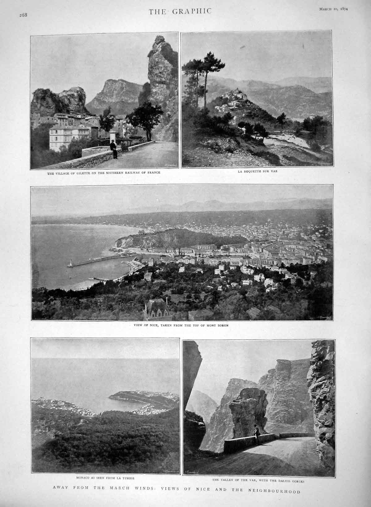 Old Antique Print 1894 Nice France Mont Boron Valley Var Gilette Daluis 19th
