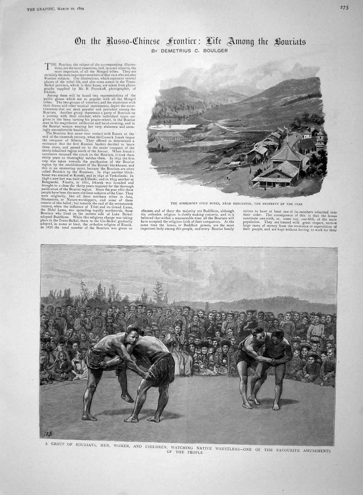 Original Old Antique Print 1894 Russo-Chinese Aprelkoff GMines Bouriat Tribe