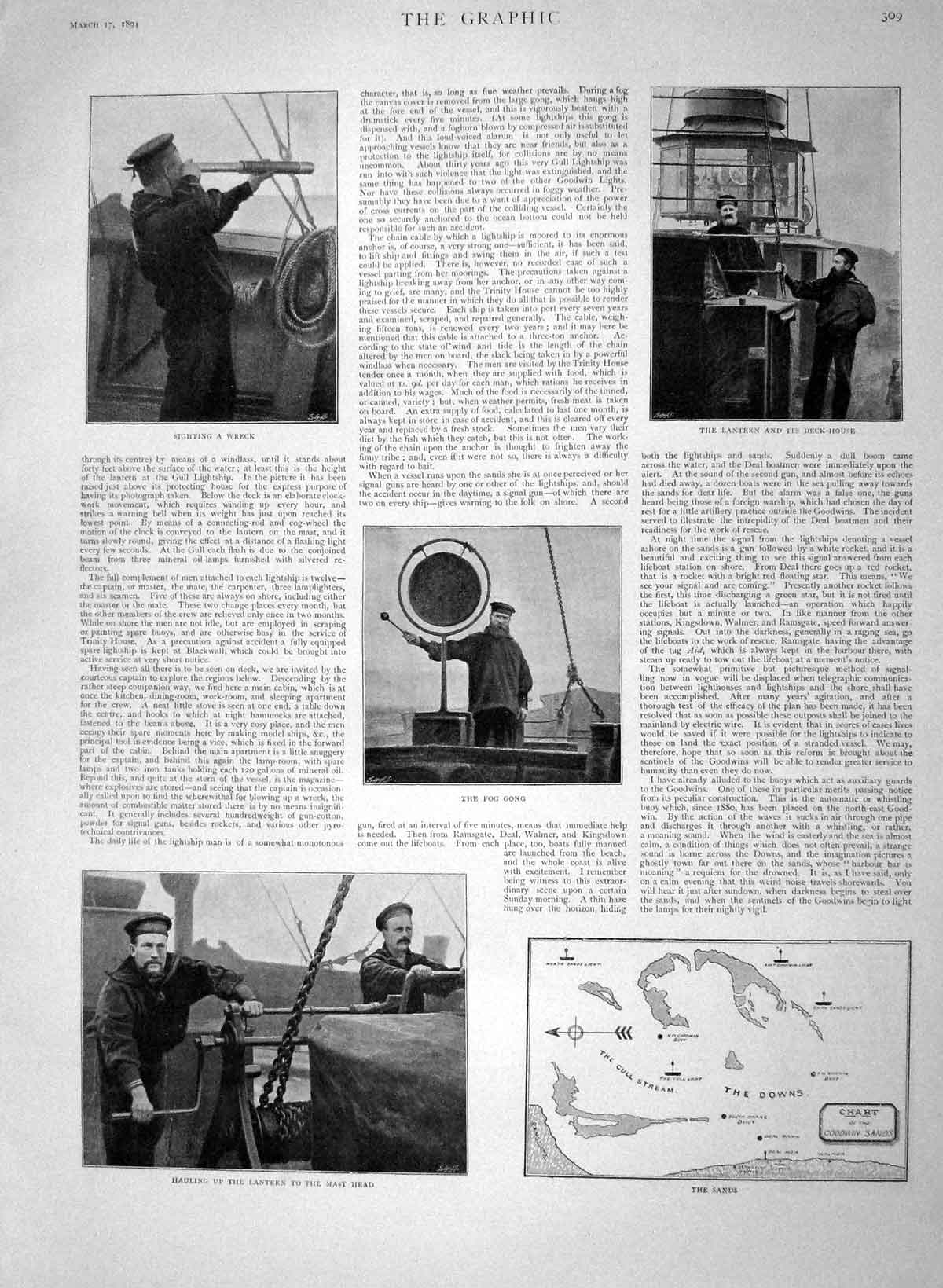Original Old Antique Print 1894 Ship Deck Lantern Deck-House Chart Goodwi 19th