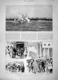 Old Antique Print 1894 Africa Natives Attack Gonjur Ship Alecto Anarchist 19th