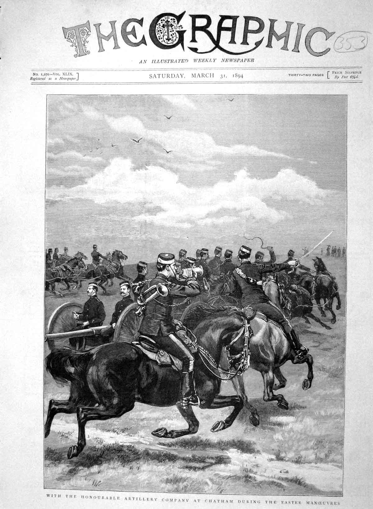 Original Old Antique Print 1894 Honourable Artillery Company Chatha Victorian