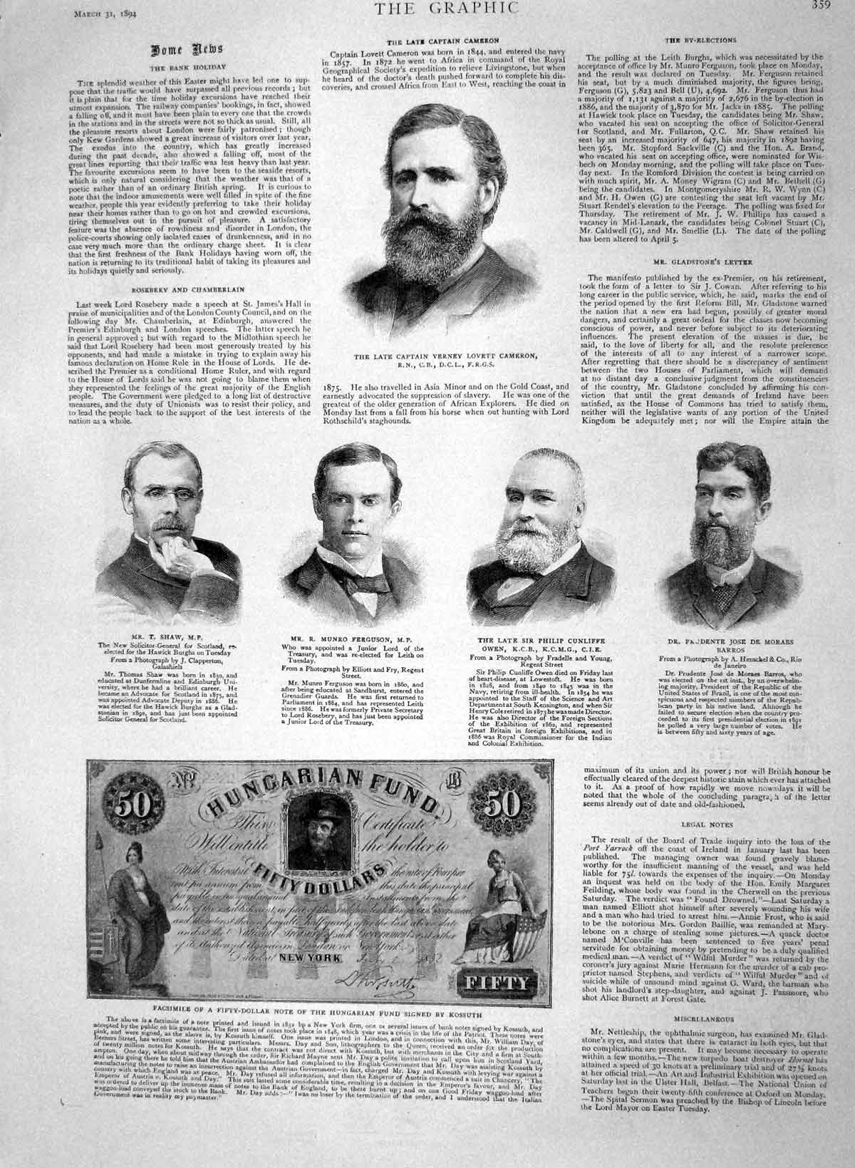 Old Antique Print 1894 Captain Verney Ferguson Cunliffe Abbazia Austria 19th