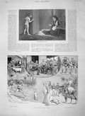 Original Old Antique Print 1894 Pig Hunting Sticking Horse Huntsmen Little Boy