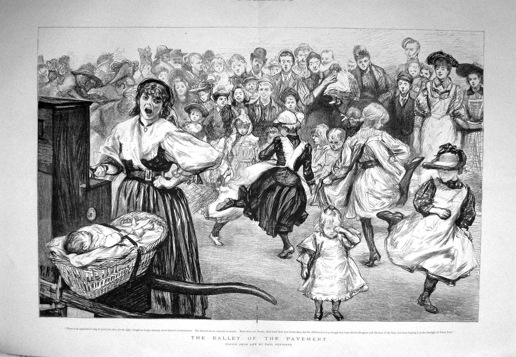 Old Antique Print 1894 Ballet Dancers Children Drury Lane Paul Renouard 19th