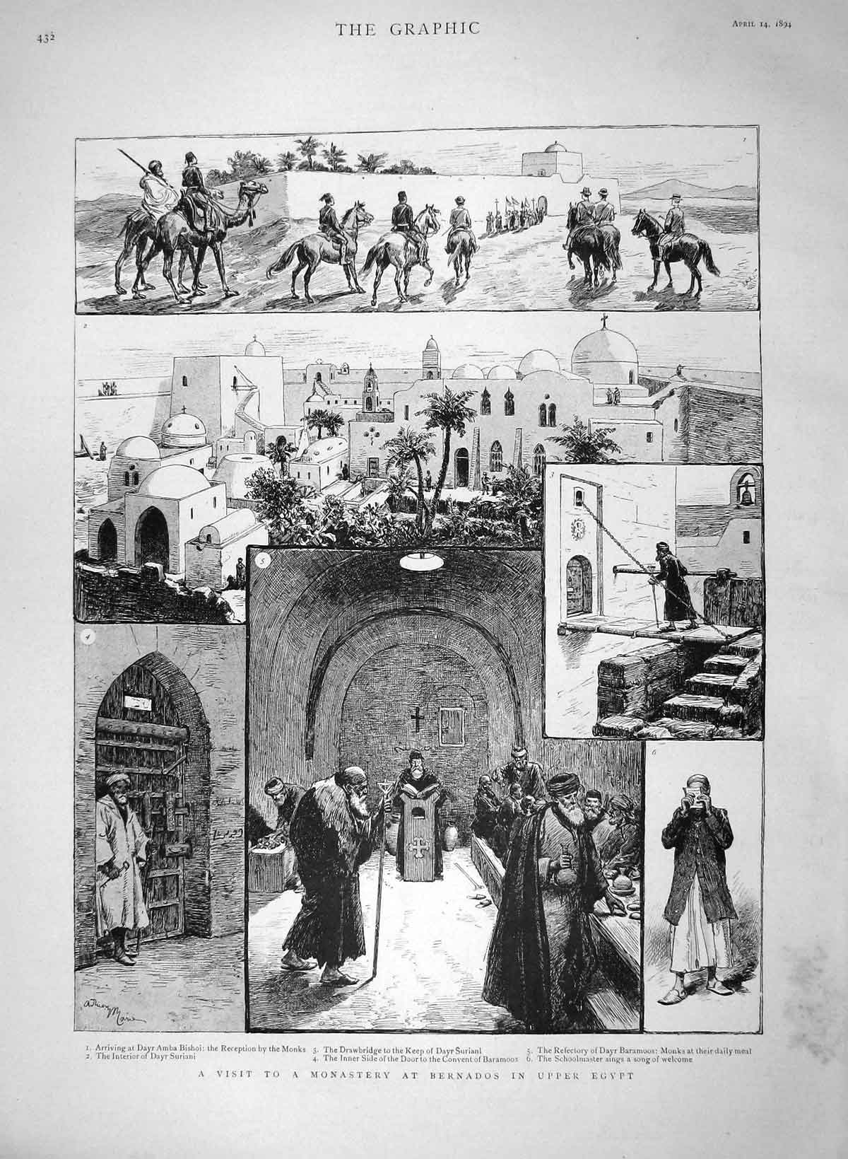 Old Antique Print 1894 Monastery Bernados Egypt Dayr Amba Bishoi Convent 19th