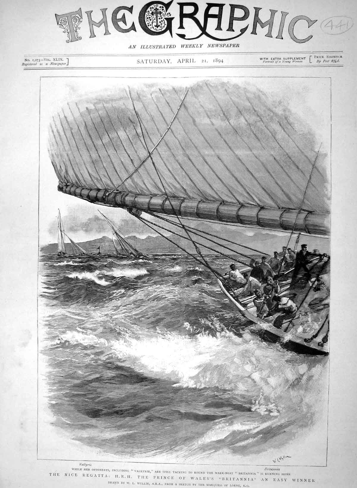 Old Antique Print 1894 Nice Regatta Prince Wales Yacht Britannia Valkyrie 19th