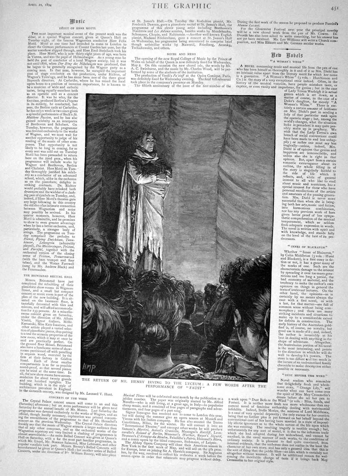 Original Old Antique Print 1894 Henry Irving Lyceum Theatre Performanc Victorian