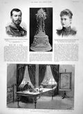 Original Old Antique Print 1894 Queen Writing Palace Coburg Duke Nicholas Alix