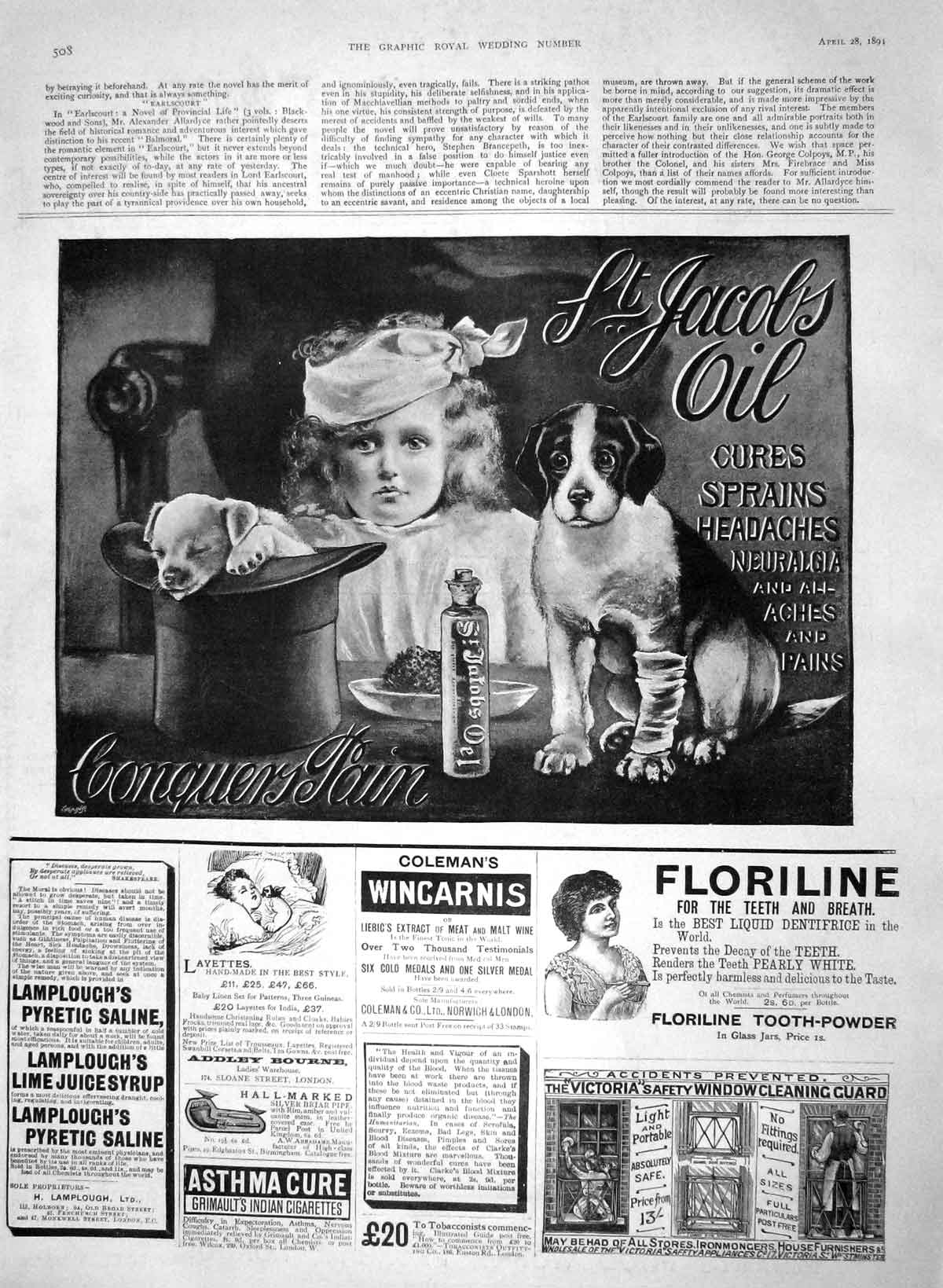 Old Antique Print 1894 Advertisement St. Jacobs Oil Floriline Lamplough 19th