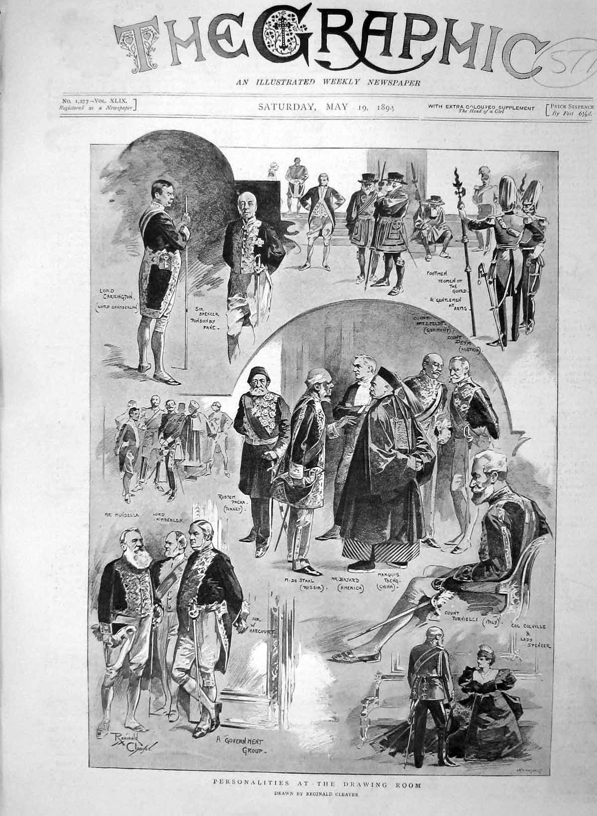 Old Antique Print 1894 Lord Carrington Staal Bayard Hundella Lady Spencer 19th