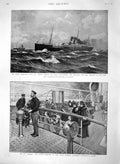 Original Old Antique Print 1894 Ship Berlin Mail Moor Whitehead Shooting Trophy