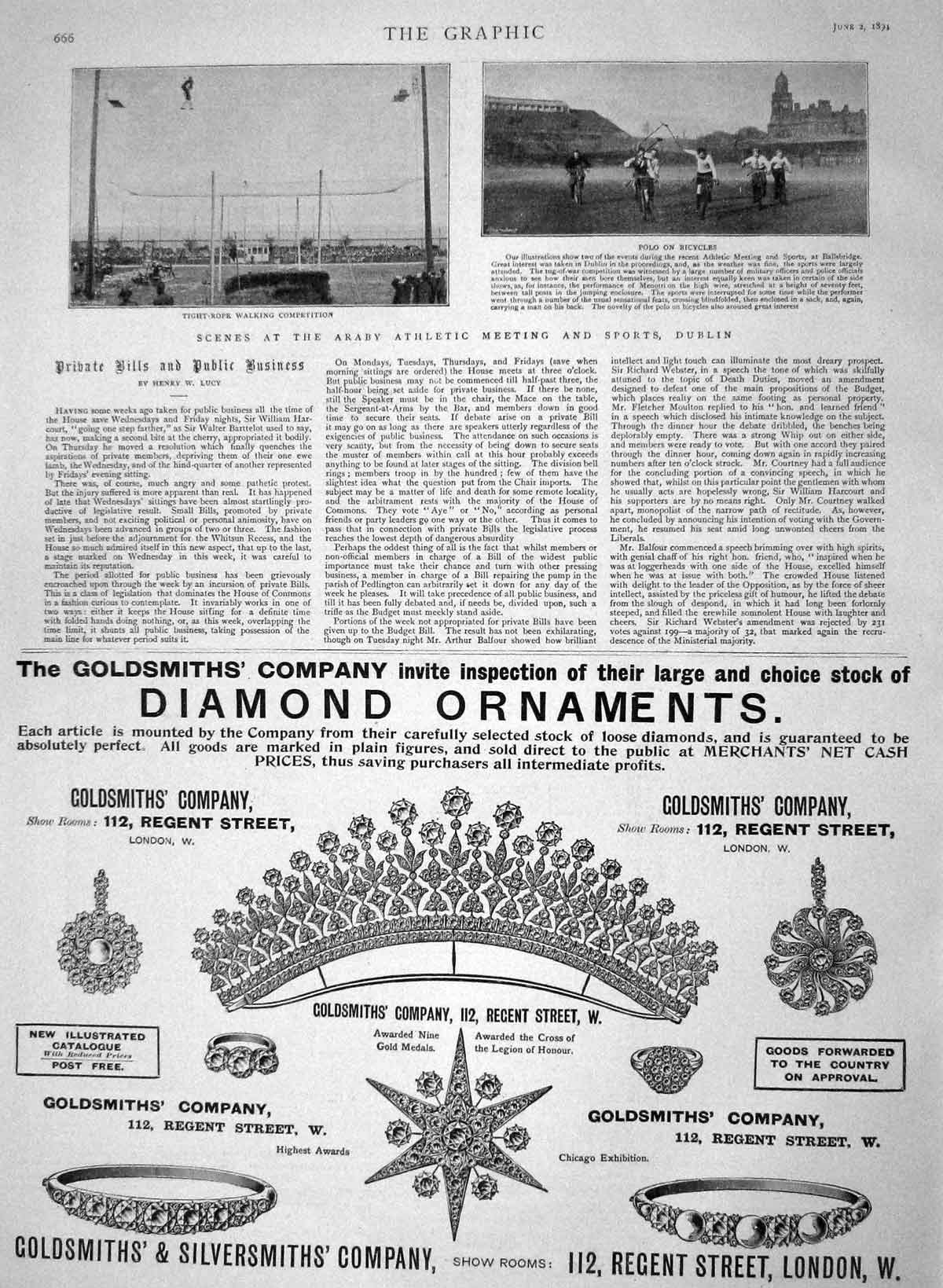 Original Old Antique Print 1894 Araby Athletic Sports Dublin Gsmith Diamond