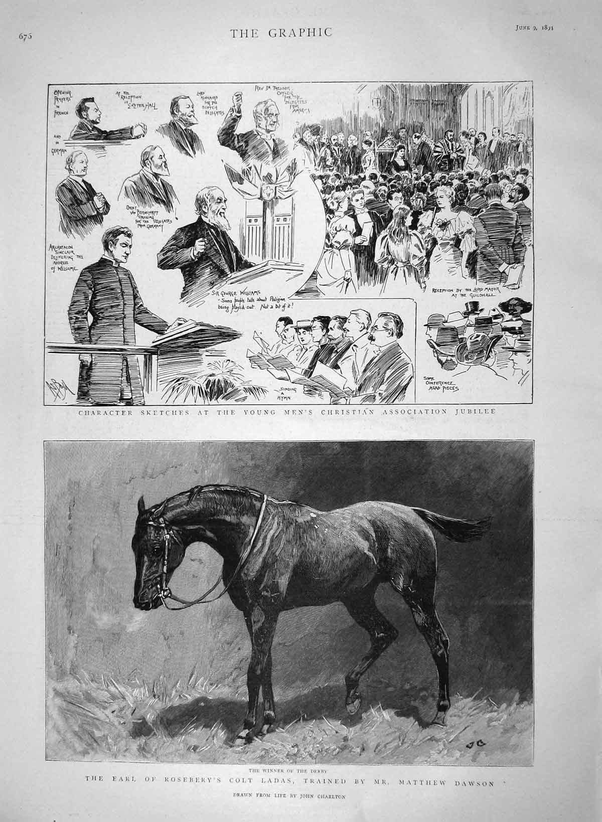 Original Old Antique Print 1894 Earl Roseberry Colt Horse Ladas Dawson Ch 19th