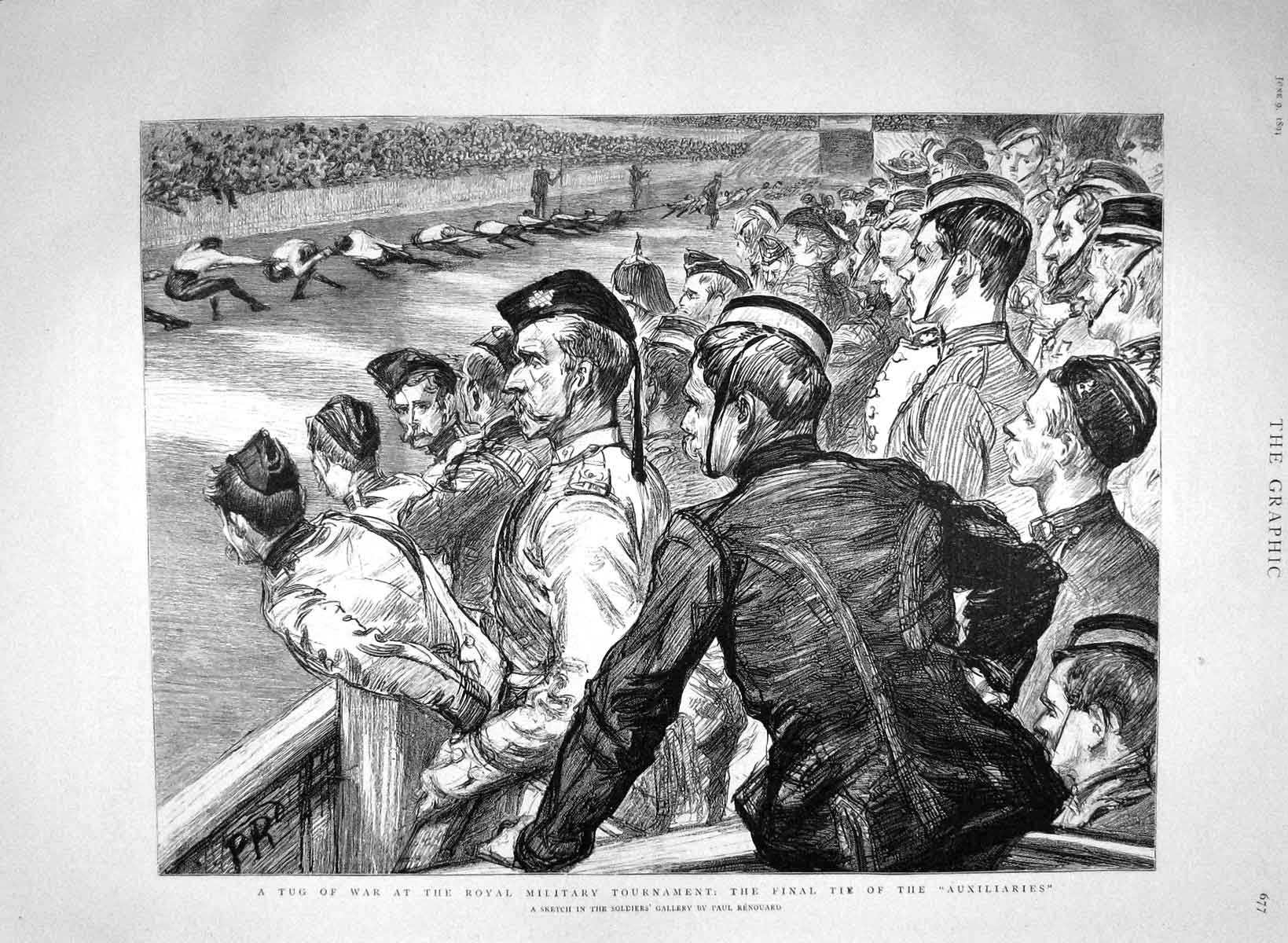 Original Old Antique Print 1894 Tug War Royal Military Tournamen 19th