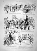 Original Old Antique Print 1894 Street Scene Pavement Ballet Strikes Policeman