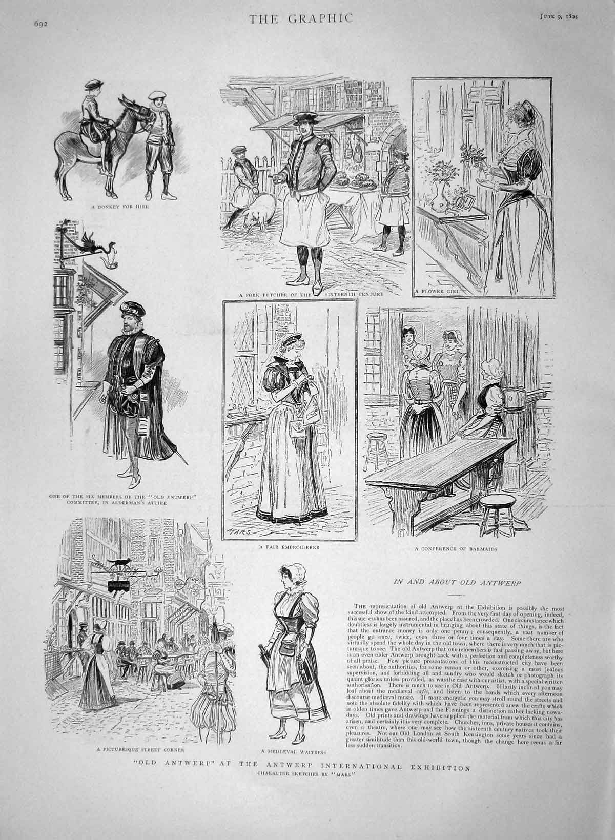 Old Antique Print 1894 Antwerp International Exhibition Butcher Alderman 19th