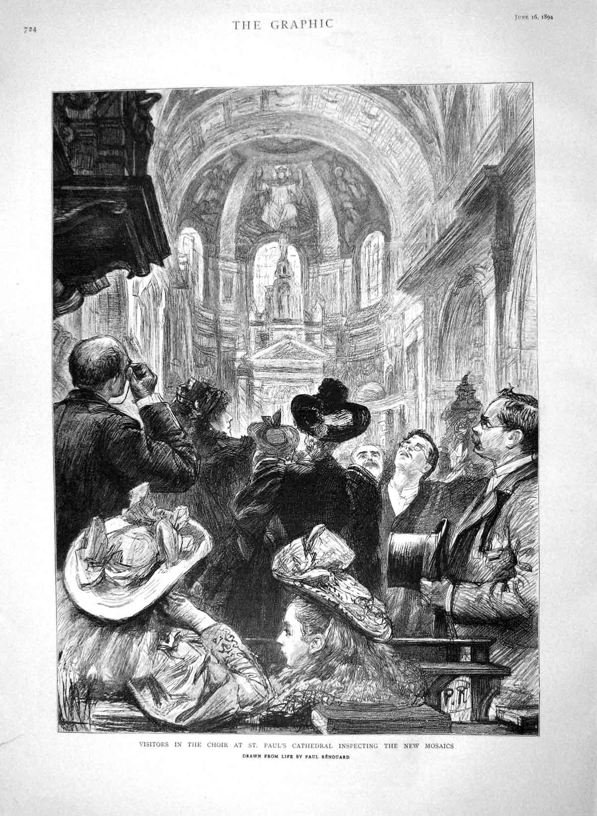 Original Old Antique Print 1894 Visitors Choir St. Paul'S Cathedral Mosaics