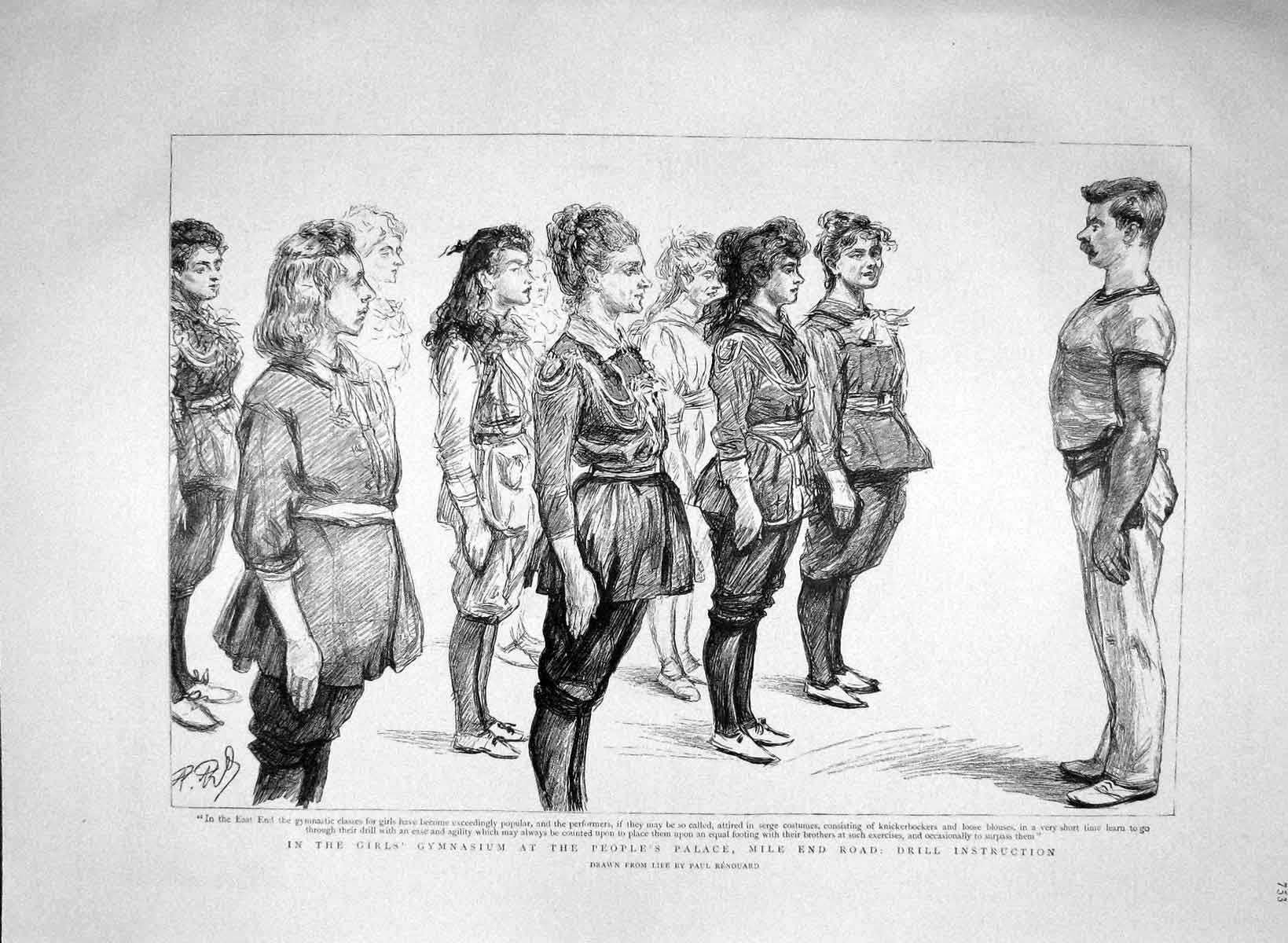 Old Antique Print 1894 Girls Gymnasium People'S Palace Drill Instruction 19th