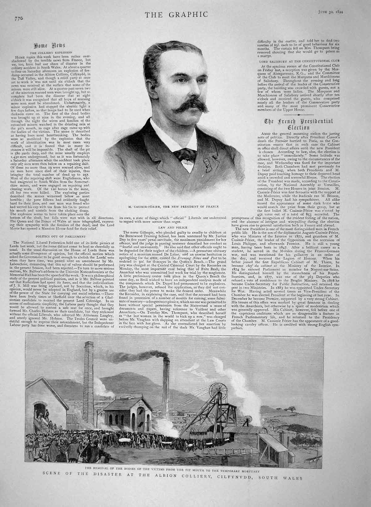 Original Old Antique Print 1894 Casimir-Perier Albion Colliery Wales Johnson