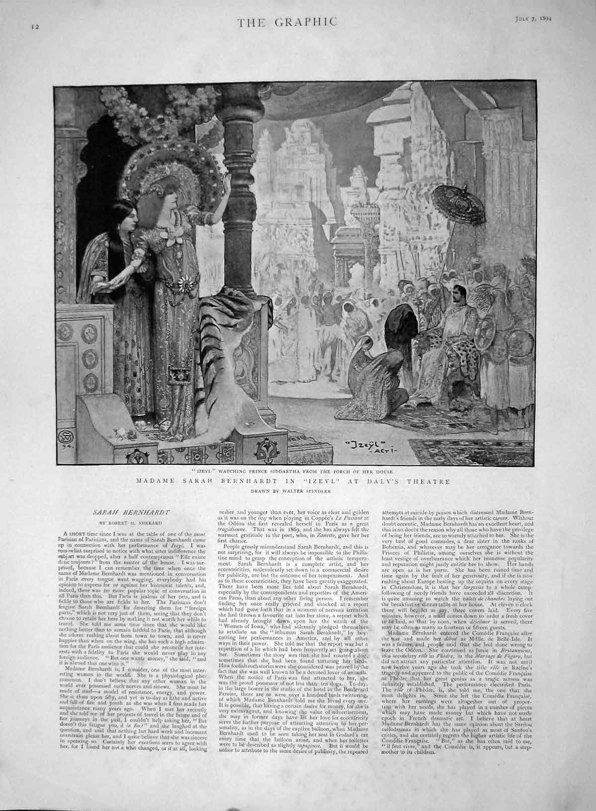 Original Old Antique Print 1894 Madame Sarah Bernhardt Izeyl Daly'S Victorian