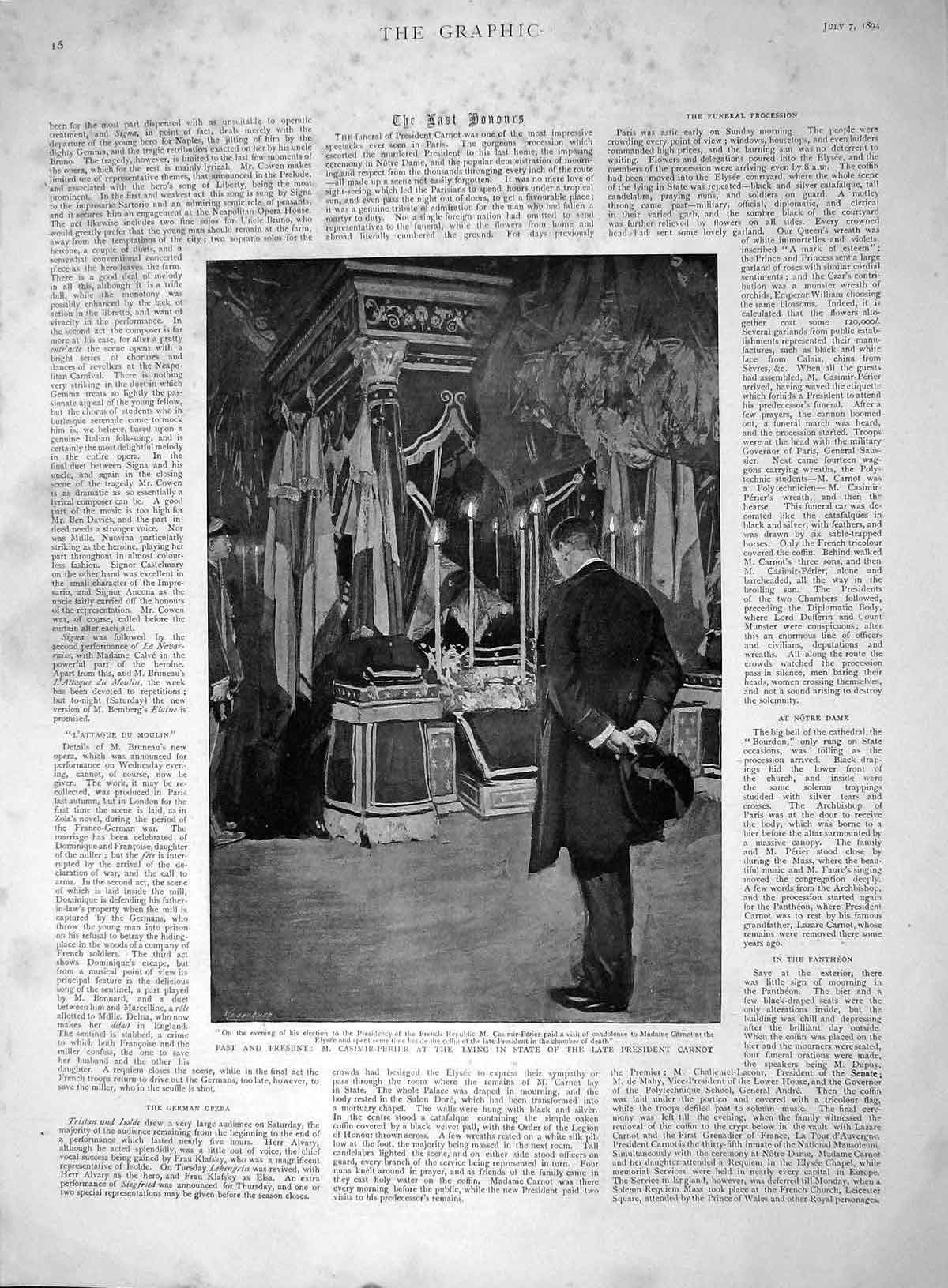 Original Old Antique Print 1894 Casimir-Perier Lying State President Carn 19th