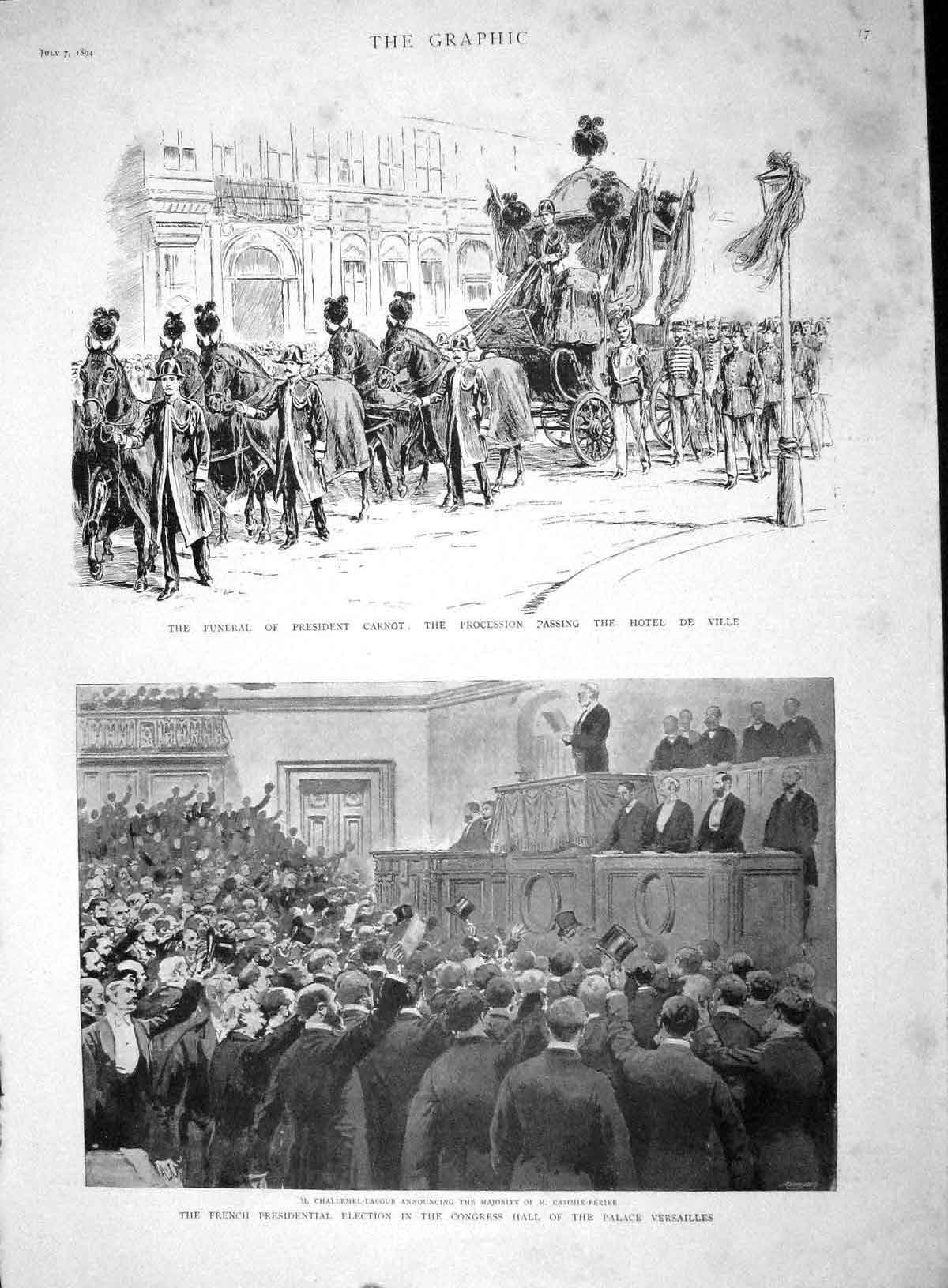 Old Antique Print 1894 Funeral President Carnot Challemel-Lacour Casimir 19th