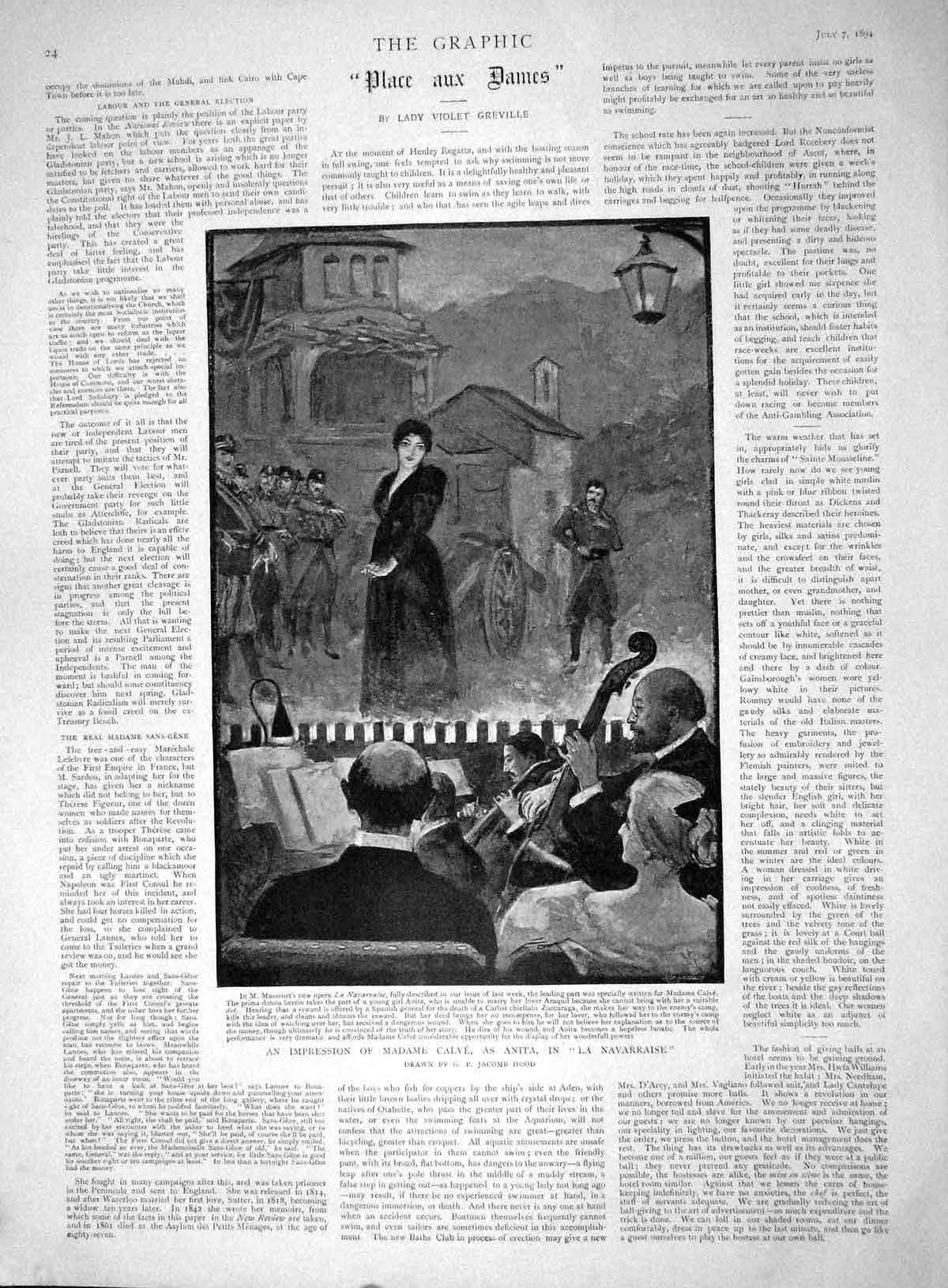 Original Old Antique Print 1894 Madame Calve Opera Anita Navarraise Scene 19th