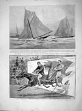 Original Old Antique Print 1894 Lord Dunraven Yacht Valkyrie Satanita R 19th