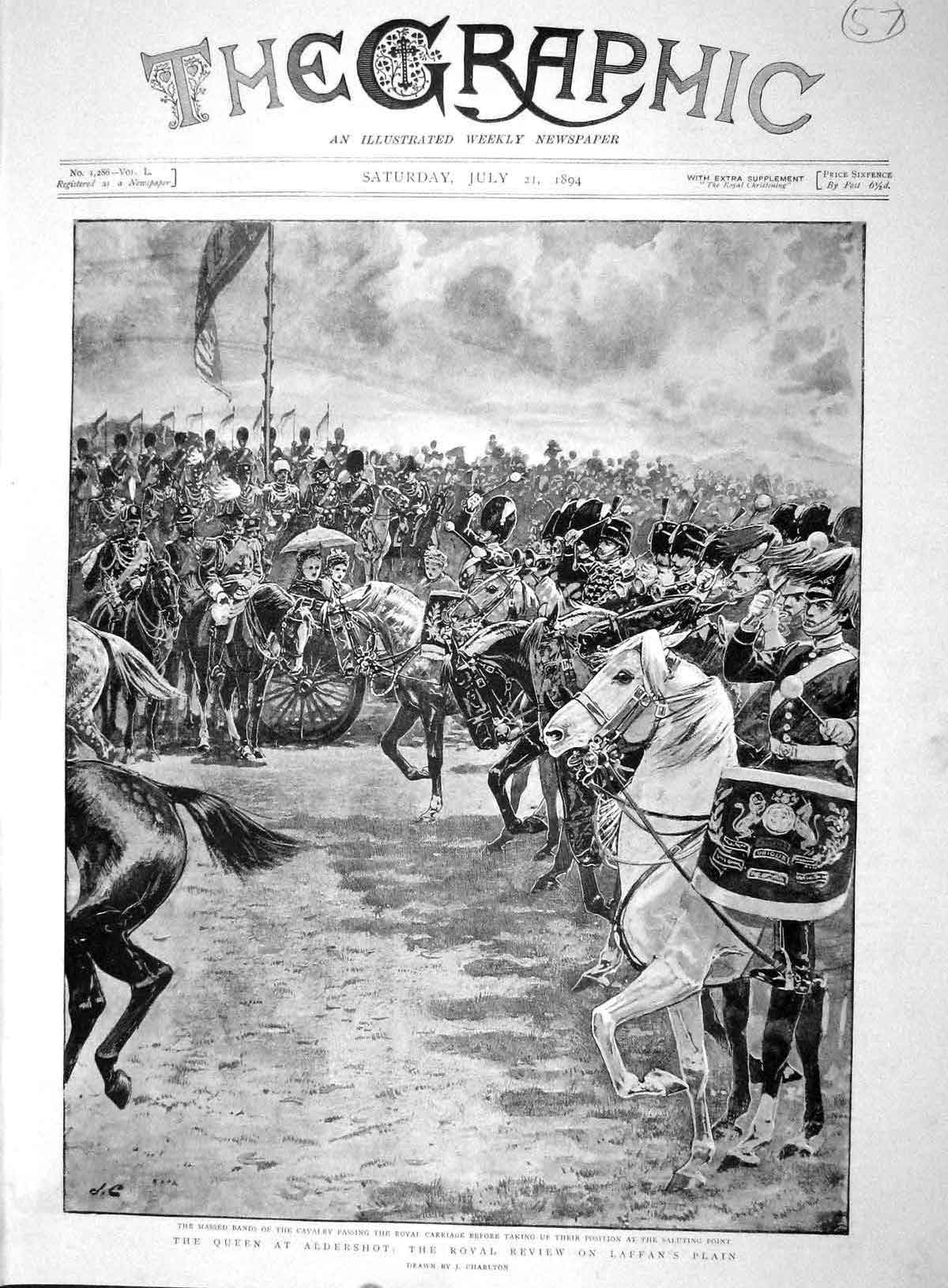 Old Antique Print 1894 Queen Aldershot Royal Review Laffan Massed Bands 19th