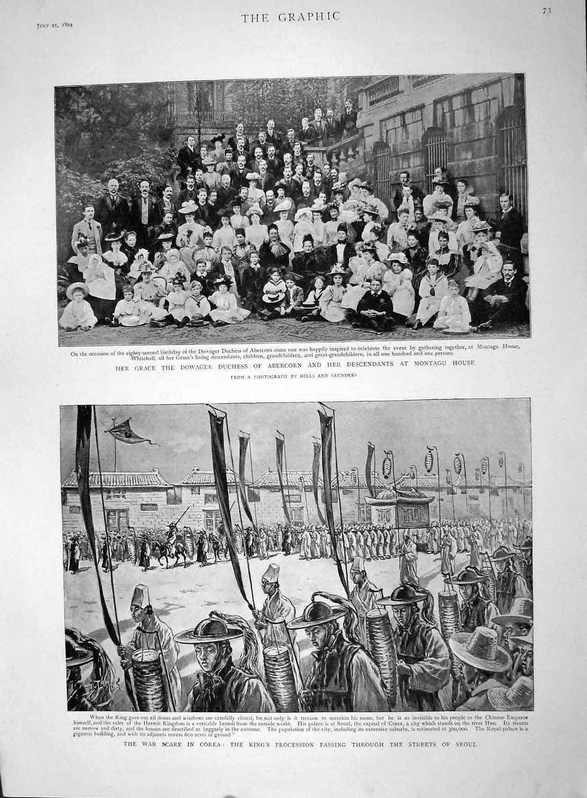 Original Old Antique Print 1894 Dowager Duchess Abercorn Montagu Core Victorian