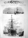 Original Old Antique Print 1894 Battle Ship Barfleur Chatham Dockyard Medway