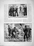 Old Antique Print 1894 Bluejackets Ambulance Drill Navy Ship Kirk Rennie 19th