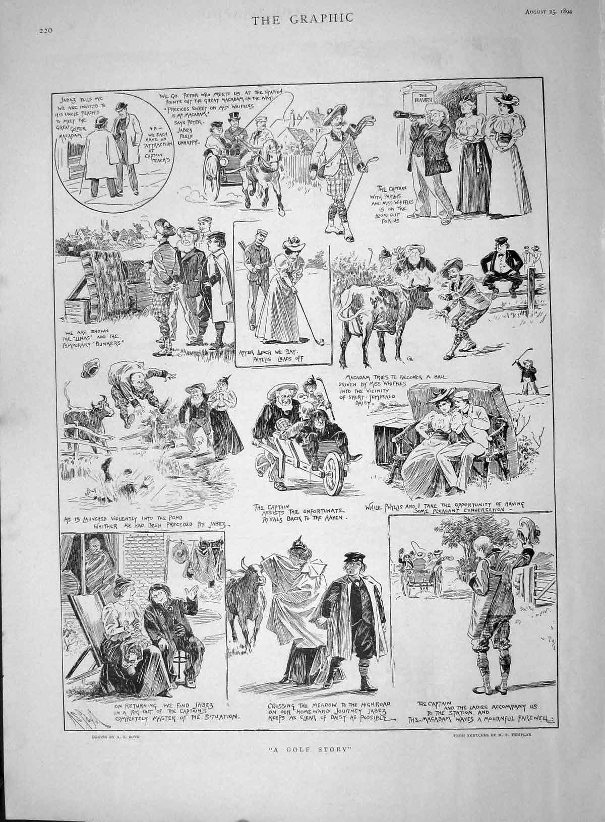 Old Antique Print 1894 Golf Sport Kiel Regatta Ship Canal Farewell Mucke 19th