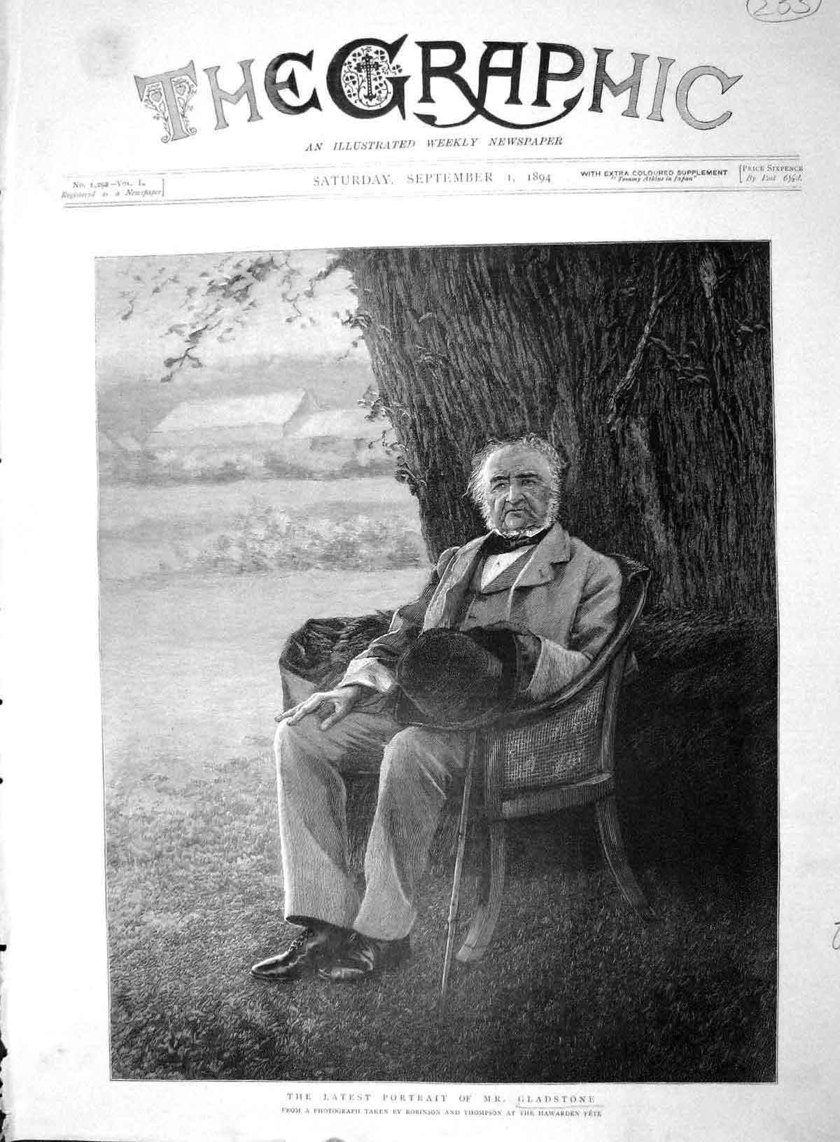 Original Old Antique Print 1894 Portrait Gladstone Hawarden Dorothy Drew Garden