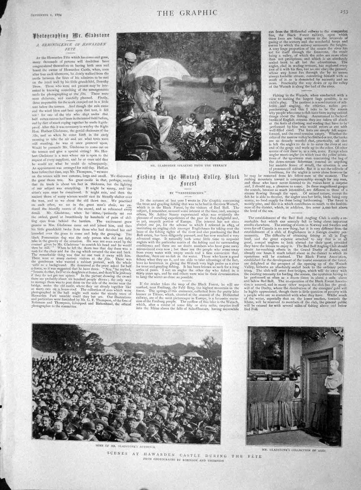 Original Old Antique Print 1894 Gladstone Axes Hawarden Castle Fete Photograph