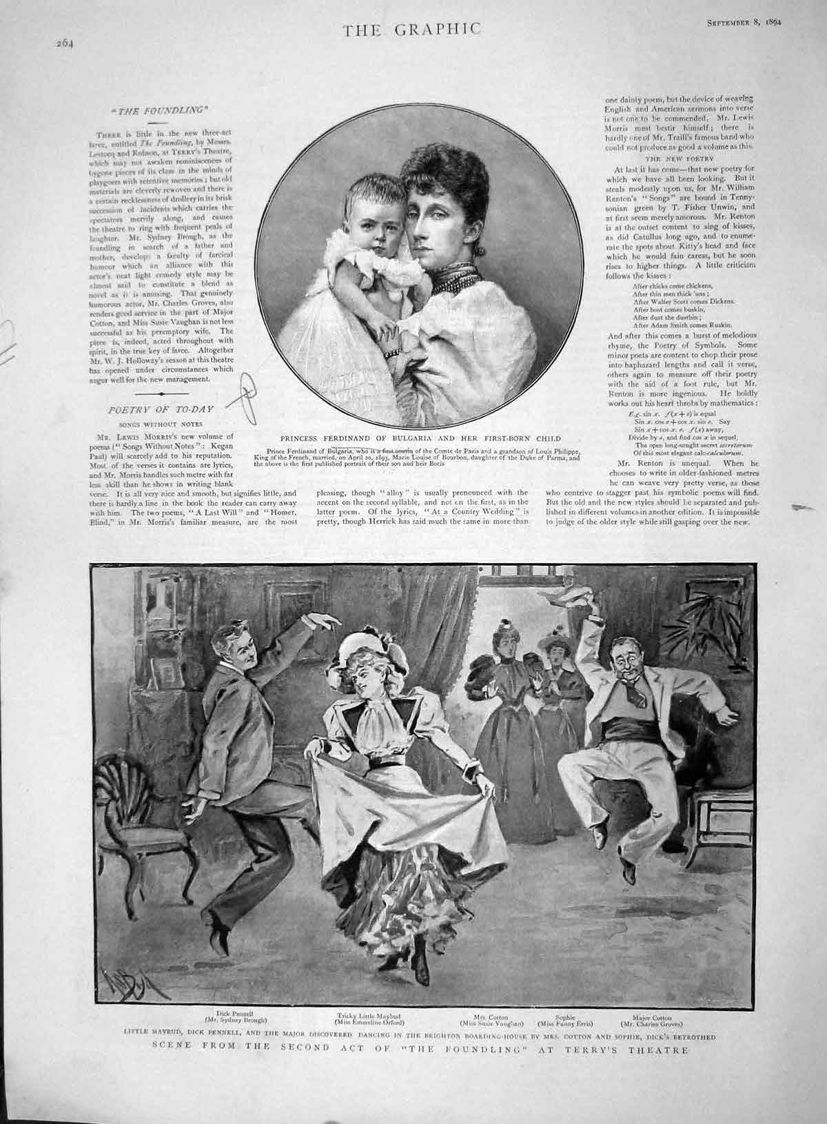 Original Old Antique Print 1894 Princess Ferdinand Bulgaria Terry'S Theatr 19th
