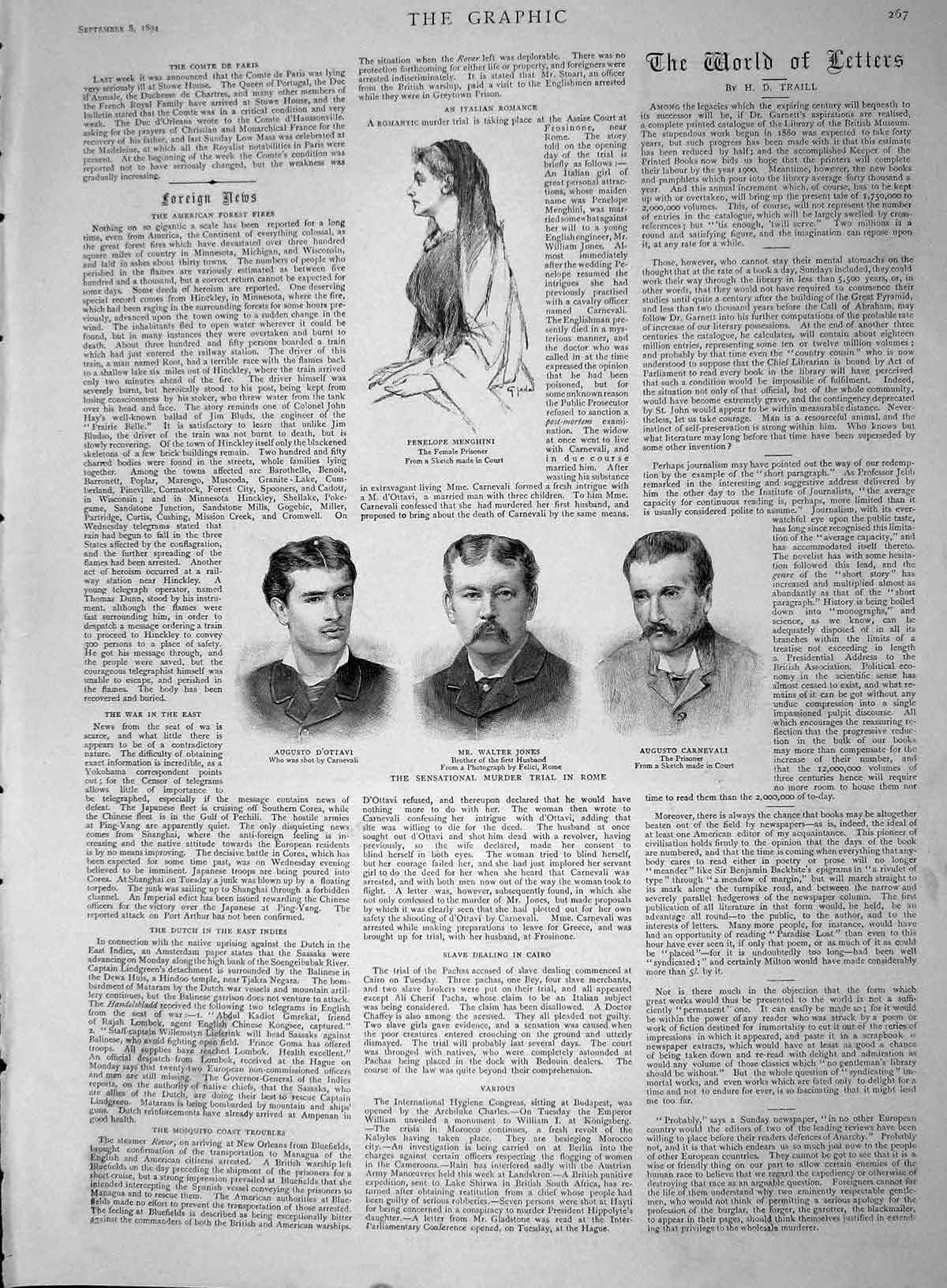 Original Old Antique Print 1894 Penelope Menghini Augusta D'Ottavi Jones Ca 19th
