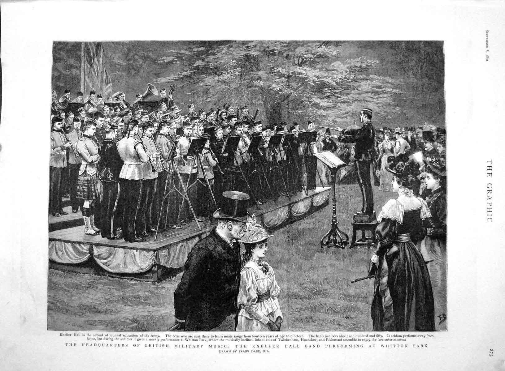 Original Old Antique Print 1894 British Military Music Kneller Band Whitt 19th