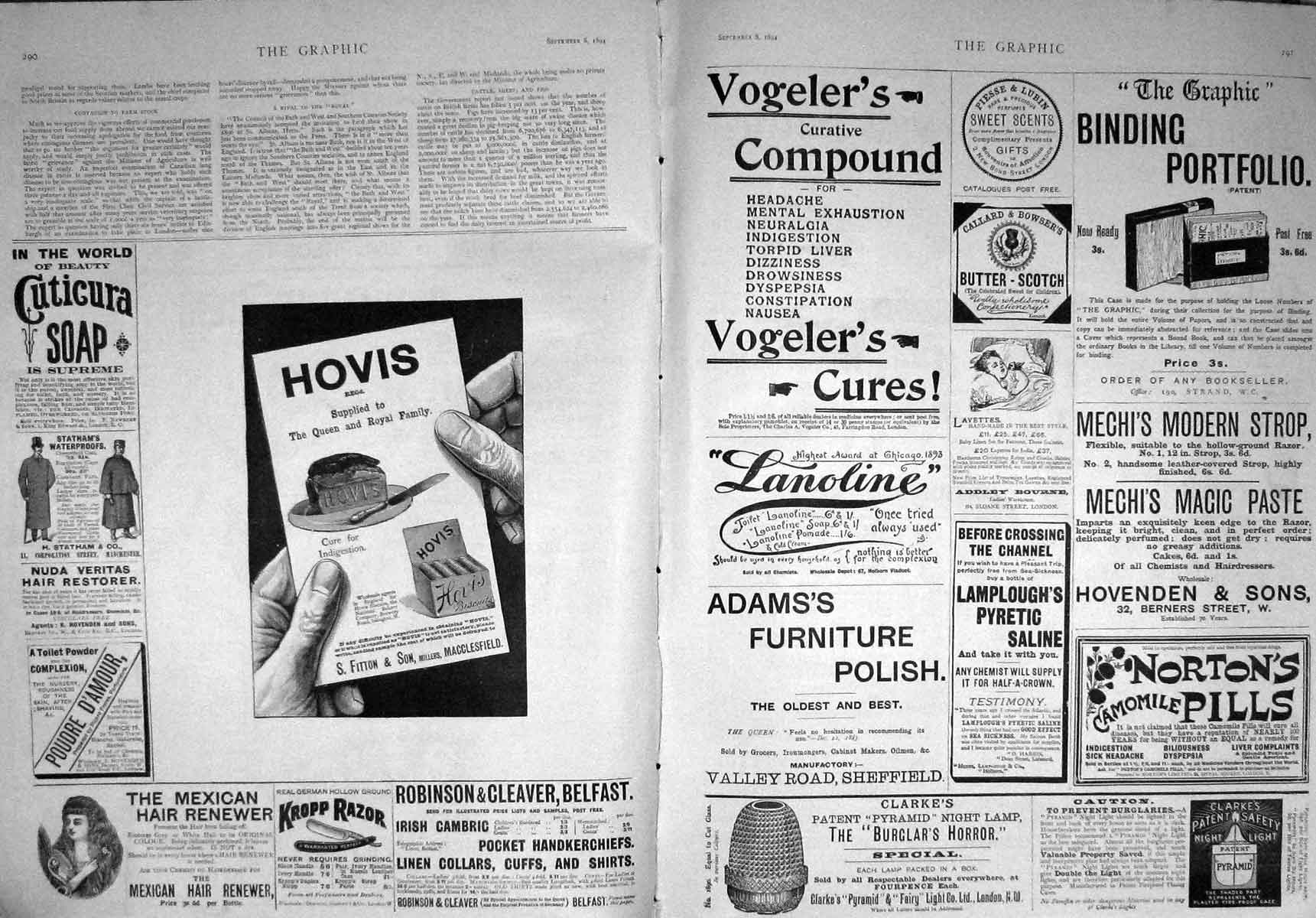 Original Old Antique Print 1894 Advertisement Hovis Vogeler Kropp Razor Norton