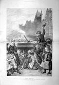 Old Antique Print 1894 Poor Children Westminster Bridge Steamboat London 19th