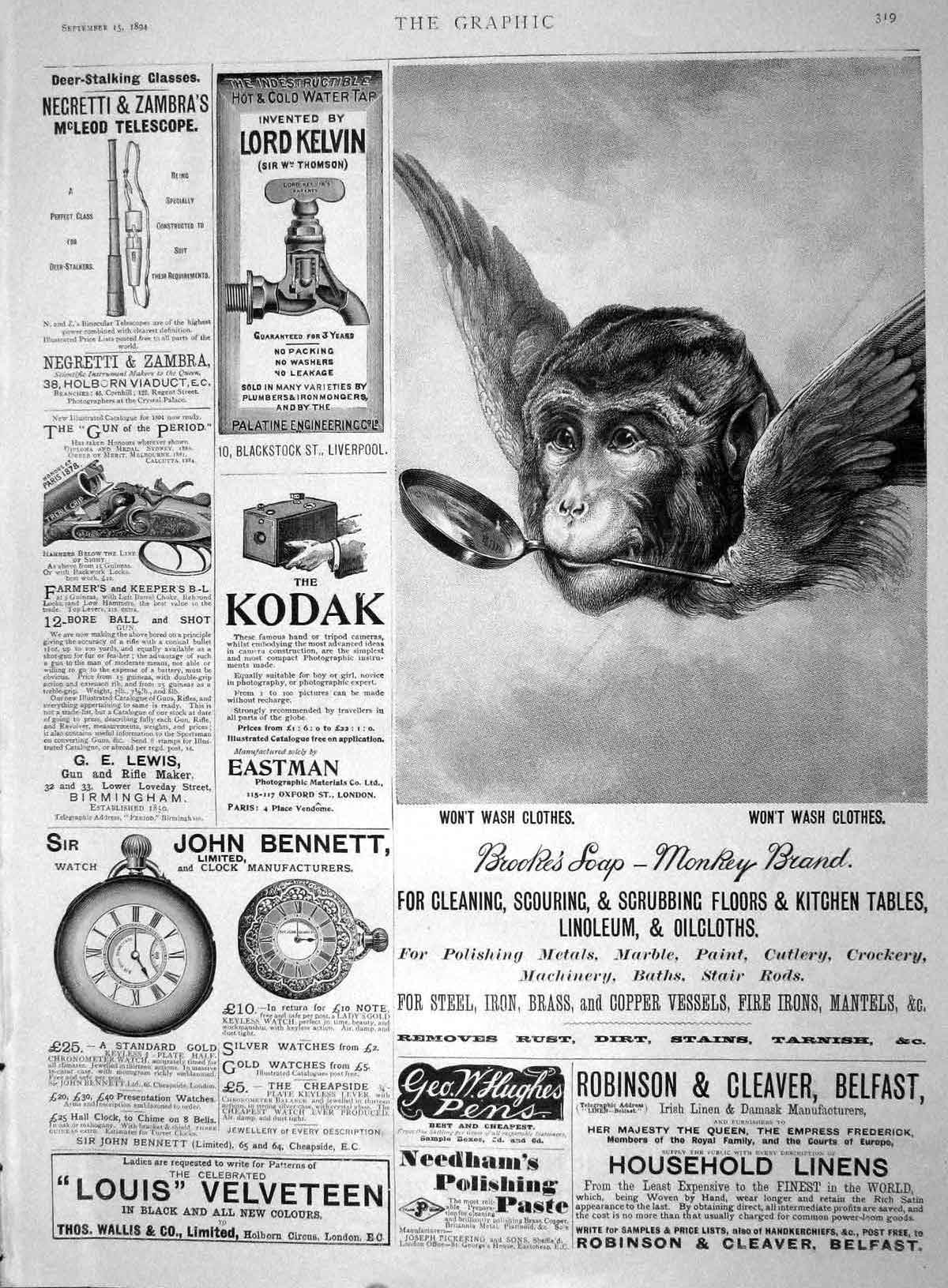 Old Antique Print 1894 Advertisement Brooke'S Monkey Brand Soap Bennett 19th
