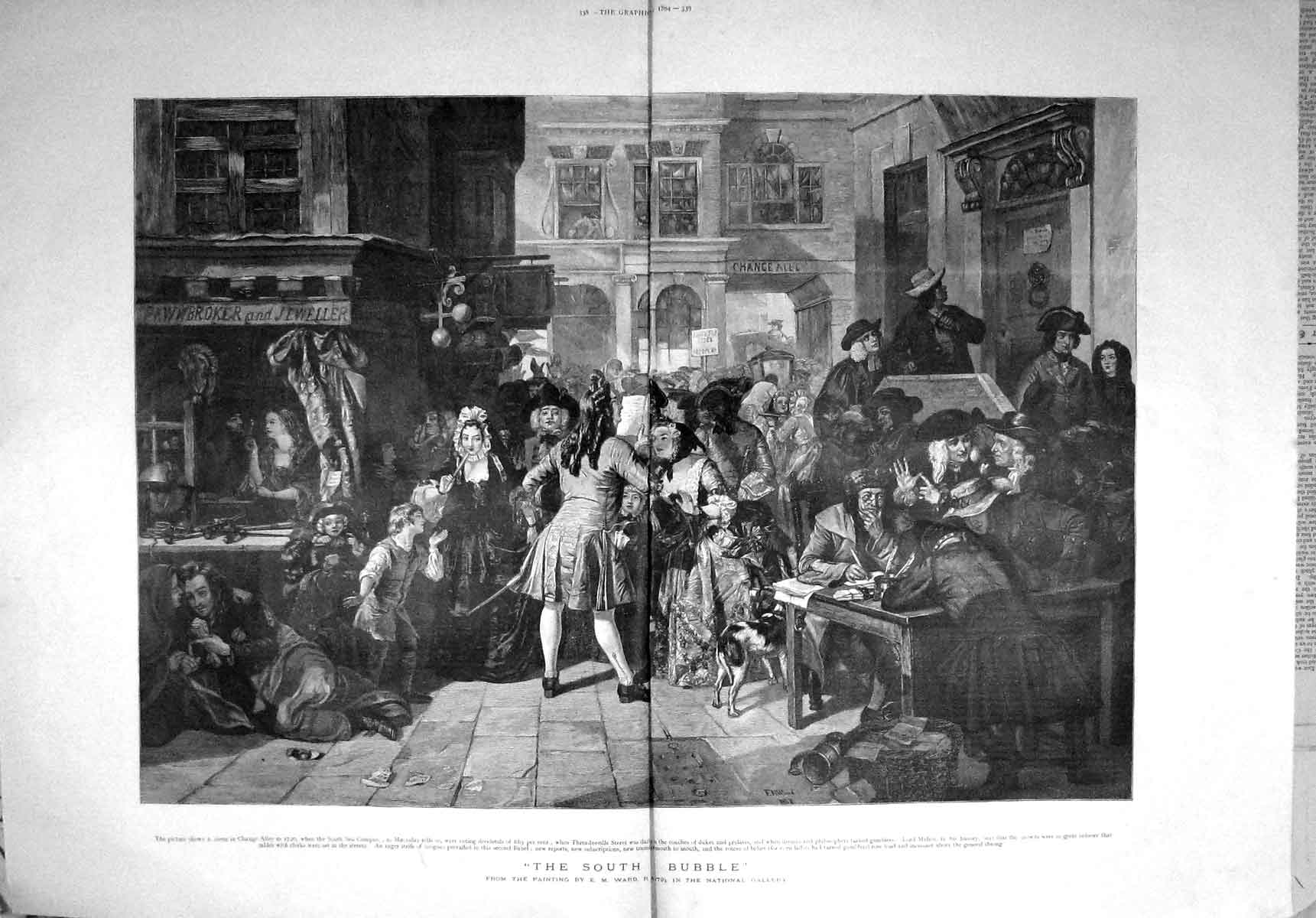 Original Old Antique Print 1894 South Sea Bubble Change Alley Macaulay Lor 19th