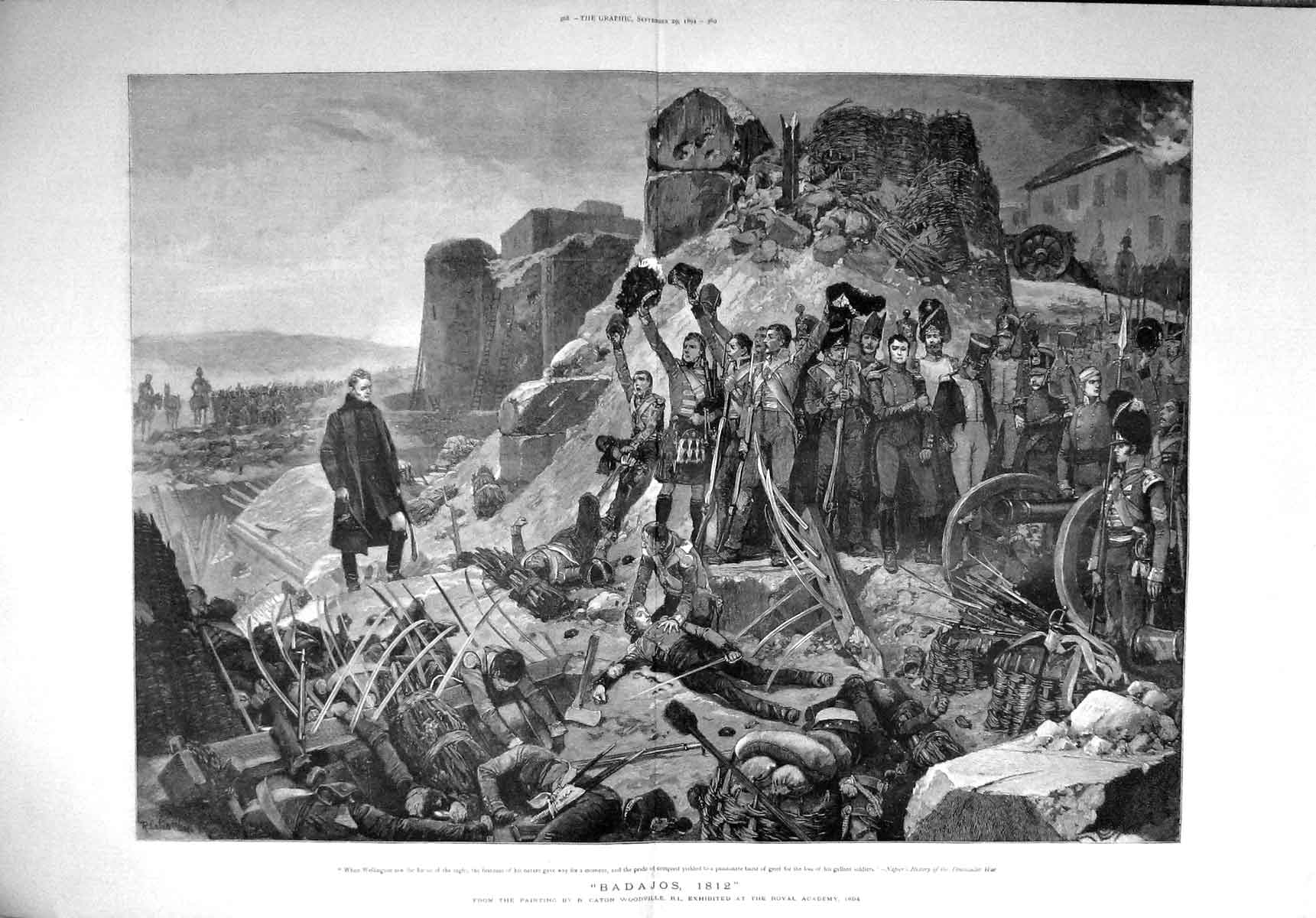 Original Old Antique Print 1894 Badajos Wellington Battle Dead Siers Wa 19th