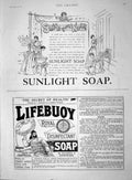 Original Old Antique Print 1894 Advertisement Sunlight Soap Lifebuoy Disin 19th
