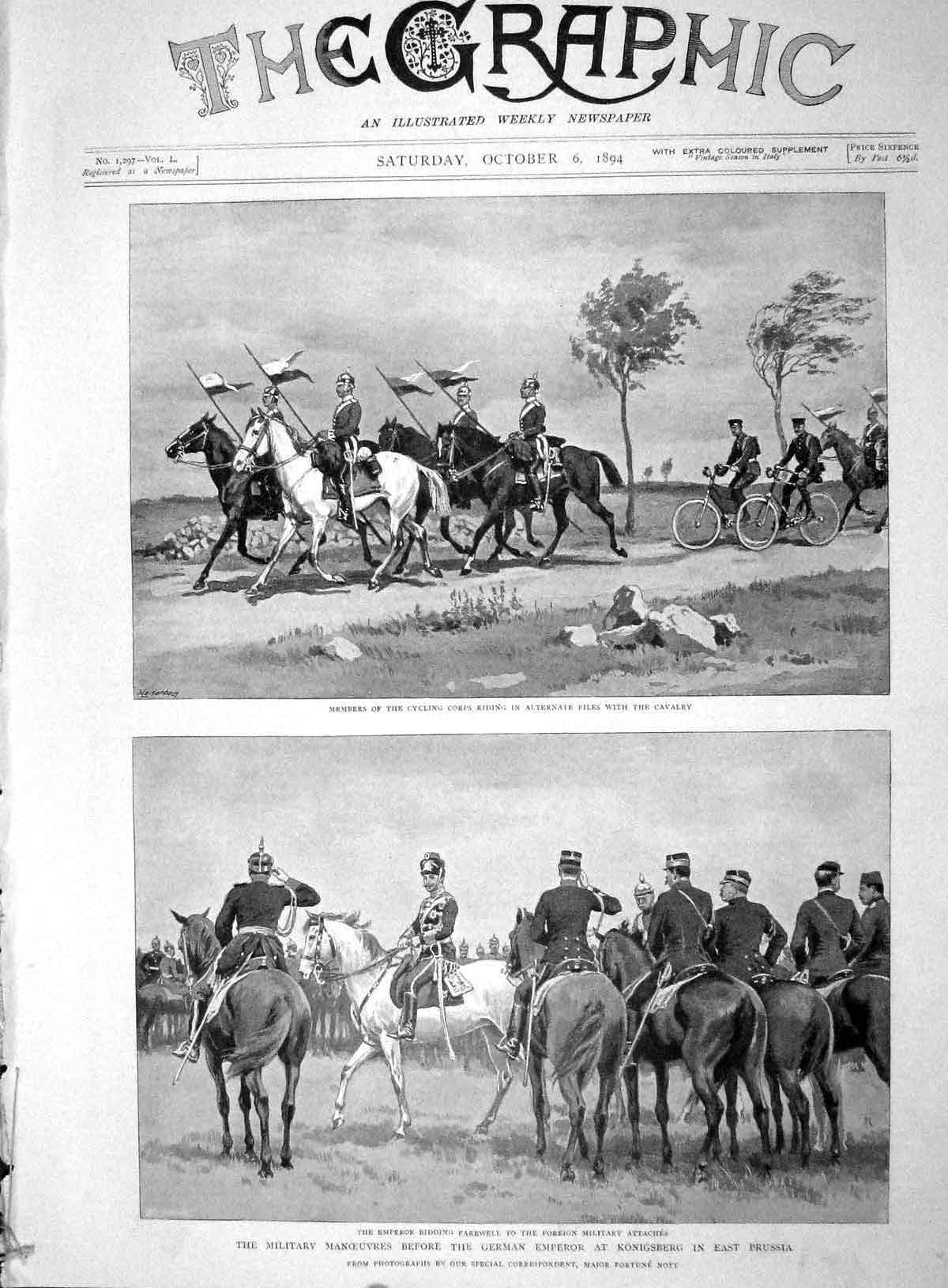 Original Old Antique Print 1894 Cycling Corps Siers Emperor Konigsberg Prussia
